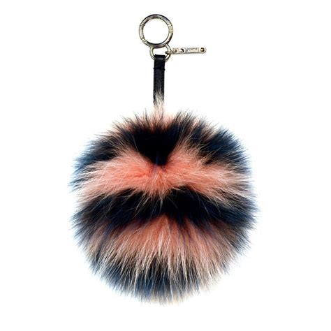 fendi striped fox-fur pom pom bag charm|Fendi Fur Handbag Charms for Women.